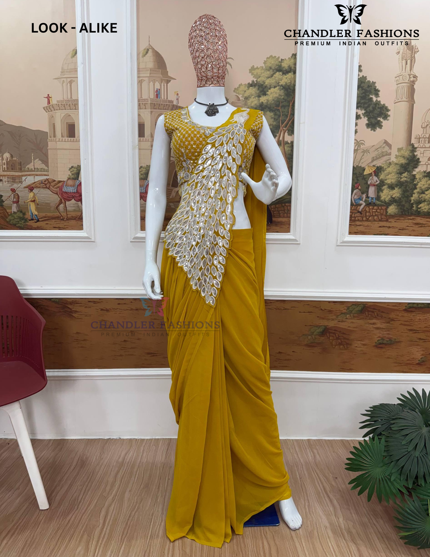 Yellow Color Georgette With Embroidery Work Saree In Tempe