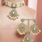 Wonderful White Color Stone Gold Plated With Pearl Design Choker Earring And Maang Tikka