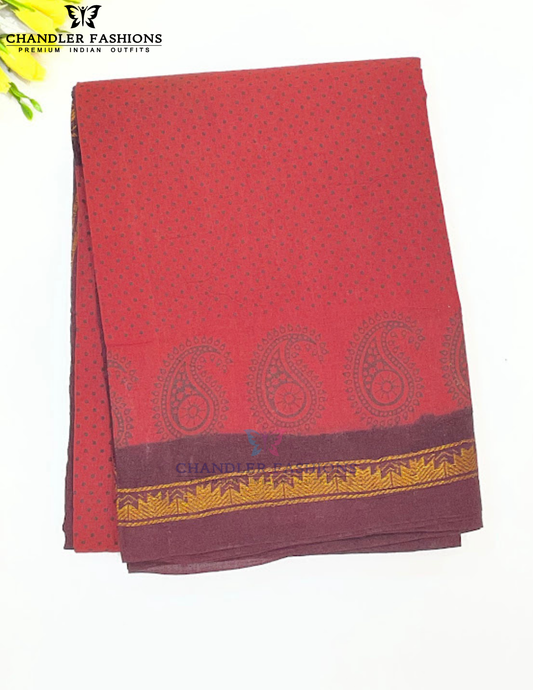 Alluring Red Color Cotton With Printed Work Saree For Women