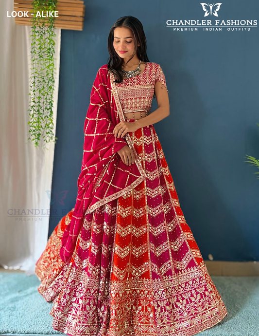 Fantastic Pink And Red Color Georgette With Embroidery And Sequins Work Lehenga For Women