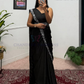 Elegant Black Color Heavy Embroidery Work Ready To Wear Saree Near Me