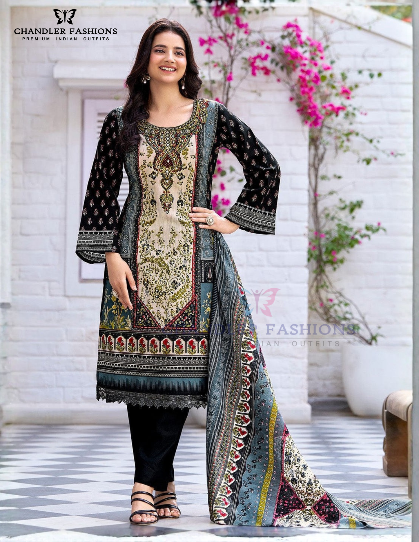 Captivating Dark Blue Color Cotton Blend With Printed Work Salwar Suits For Women