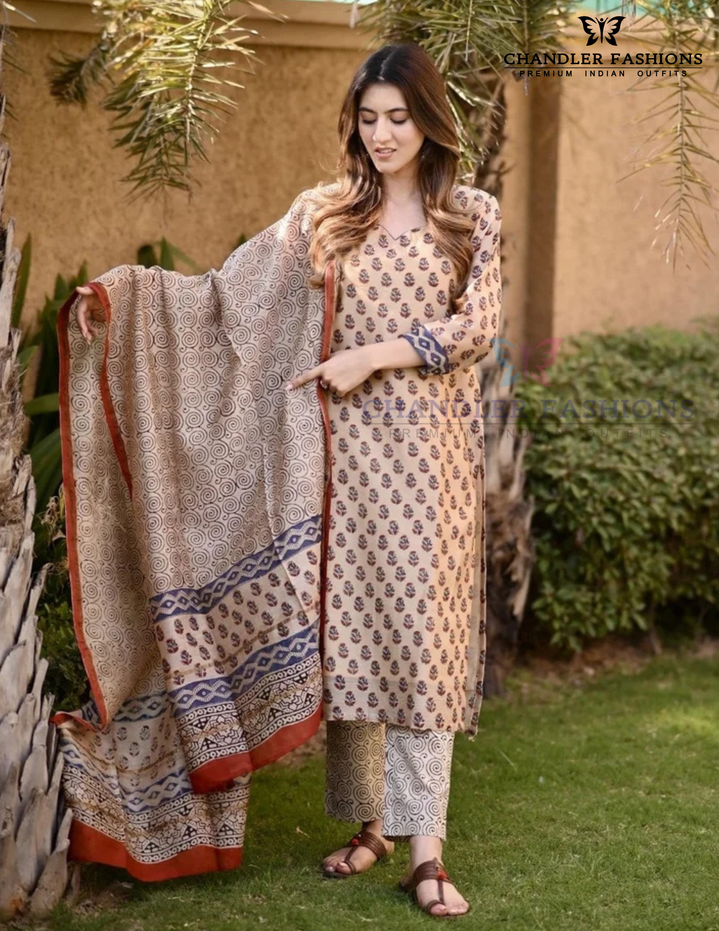Stunning Beige Color Viscose With Printed Work Salwar Suits With Dupatta For Women