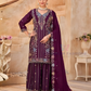 Gorgeous Dark Purple Color Chinon Silk With Embroidery Work Palazzo Suits For Women