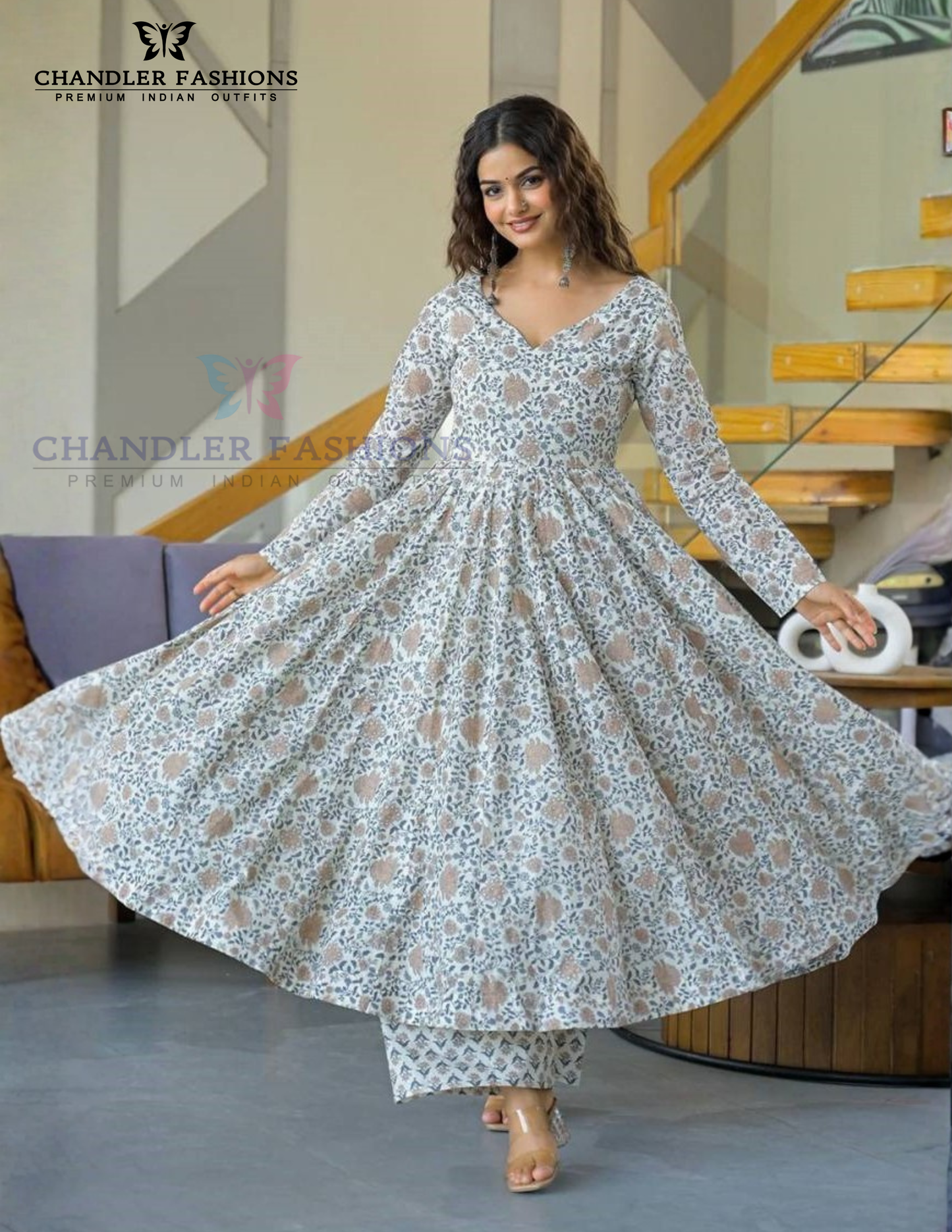Charming Blue And White Colored Viscose Anarkali Suits With Dupatta In Mesa