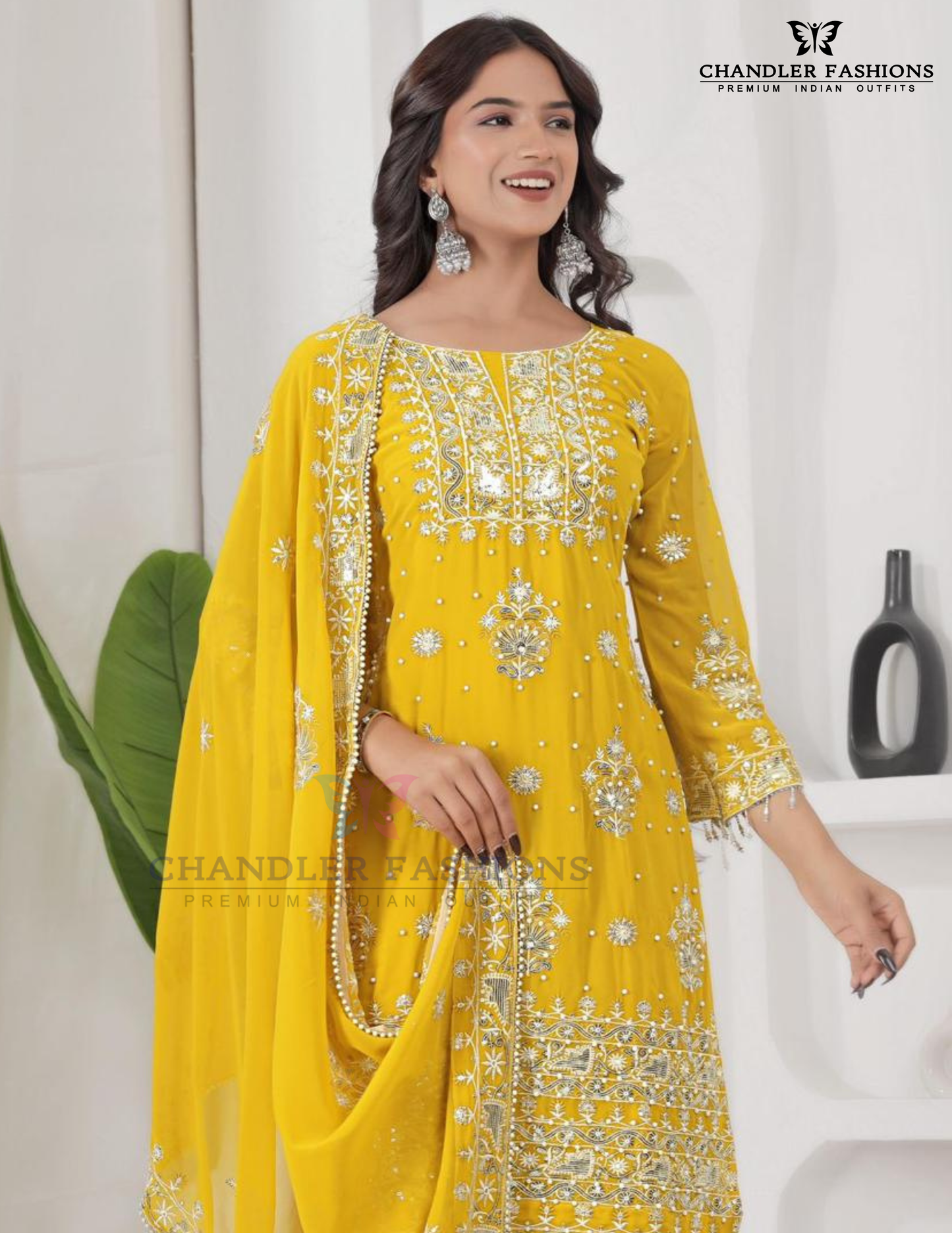 Yellow Color Georgette With Embroidery And Sequins Work Palazzo Suits Near Me