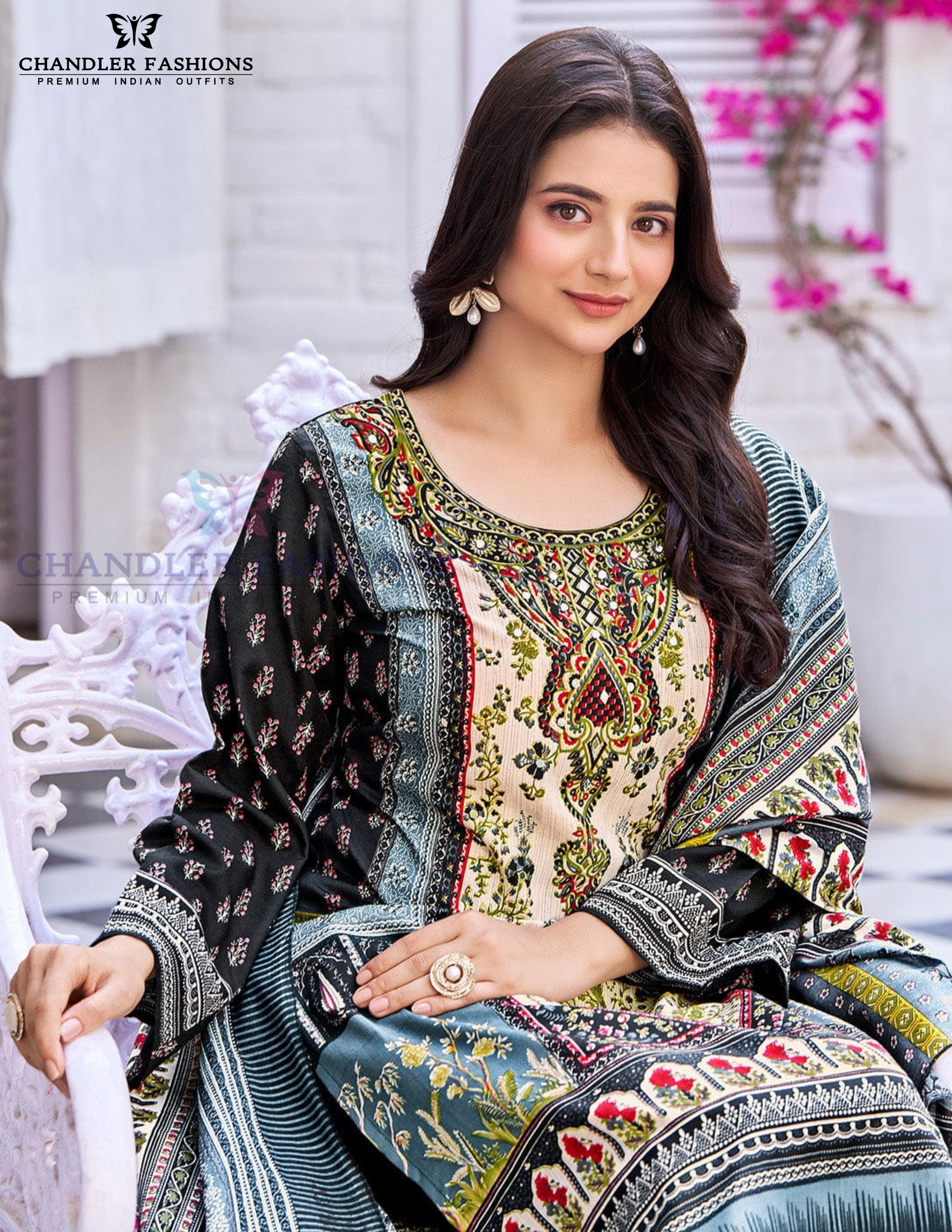 Dark Blue Color Cotton Blend With Printed Work Salwar Suits Near Me