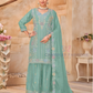 Stunning Sea Green Color Chinon Silk With Embroidery Work Palazzo Suits For Women