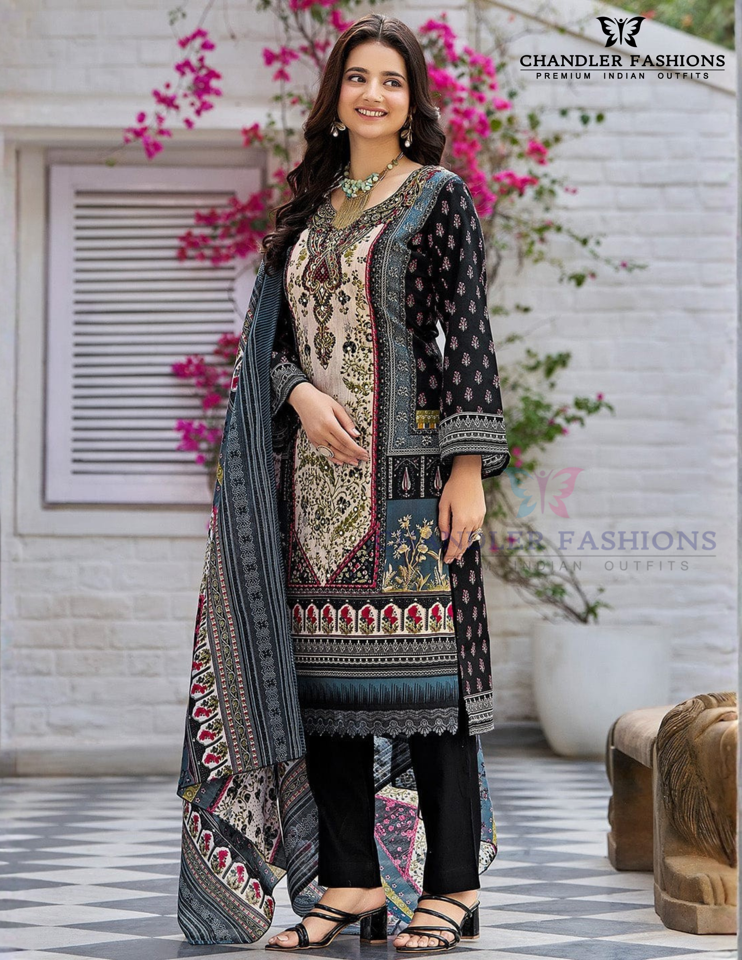 Dark Blue Color Cotton Blend With Printed Work Salwar Suits In USA