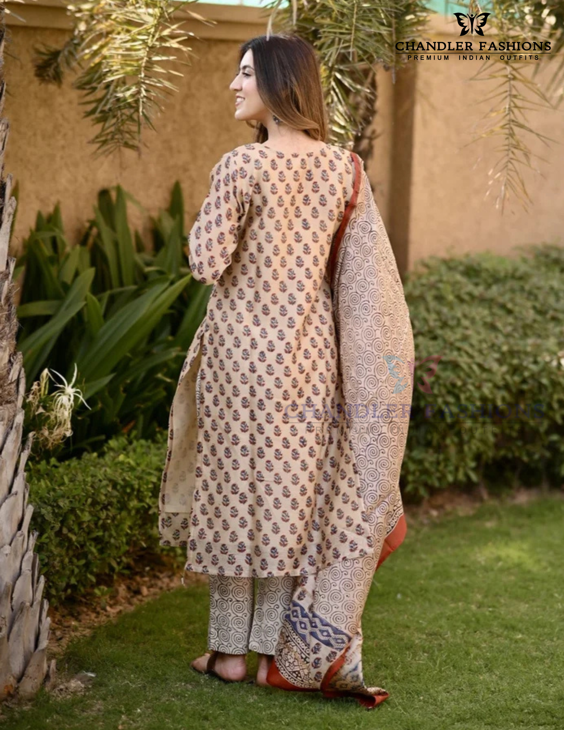 Beige Color Viscose With Printed Work Salwar Suits In USA