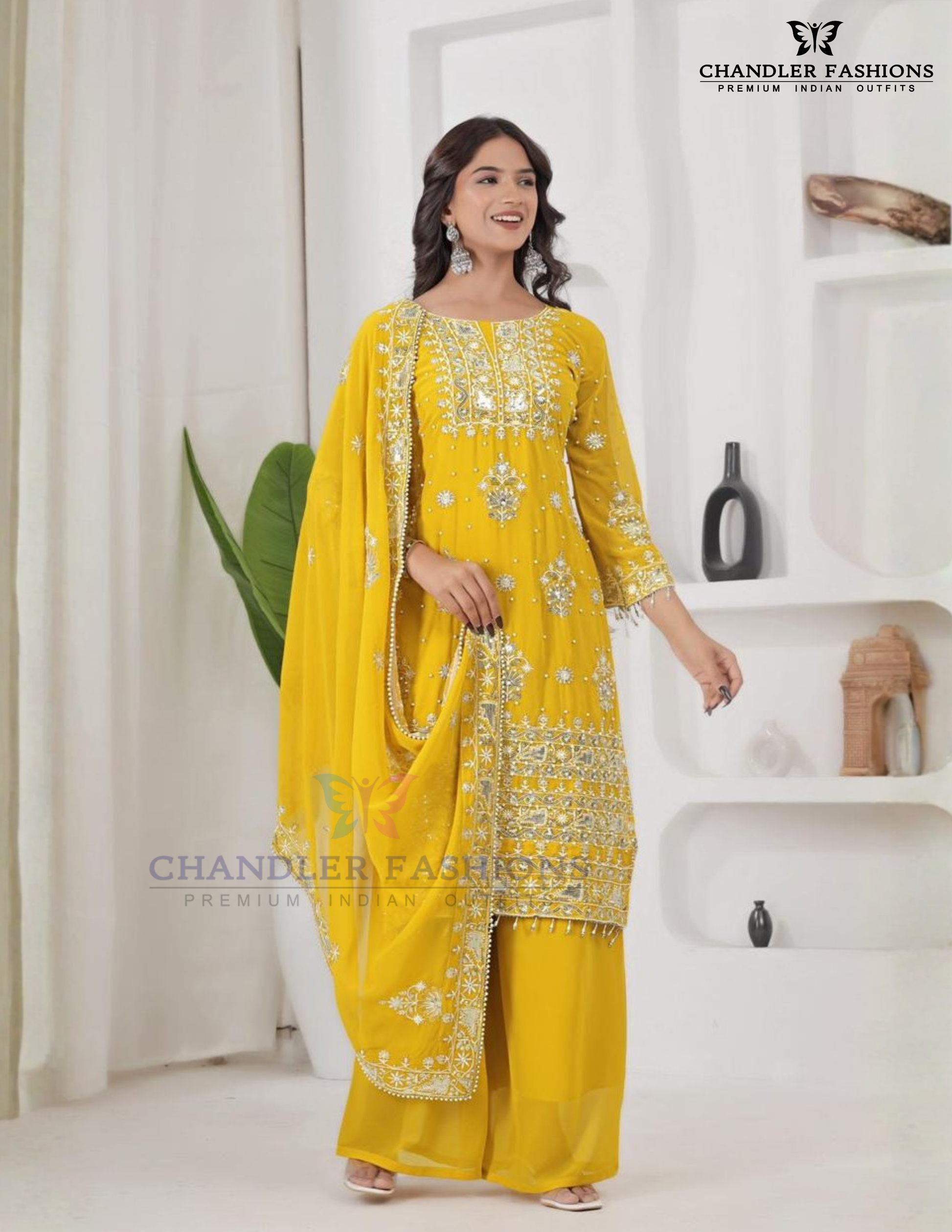 Georgette With Embroidery Work Palazzo Suits In Yuma