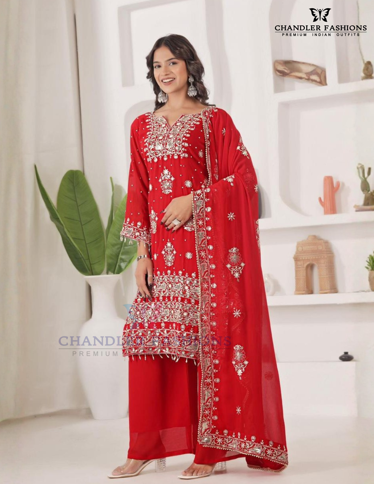 Embroidery And Sequins Work Georgette Palazzo Suits In Chandler
