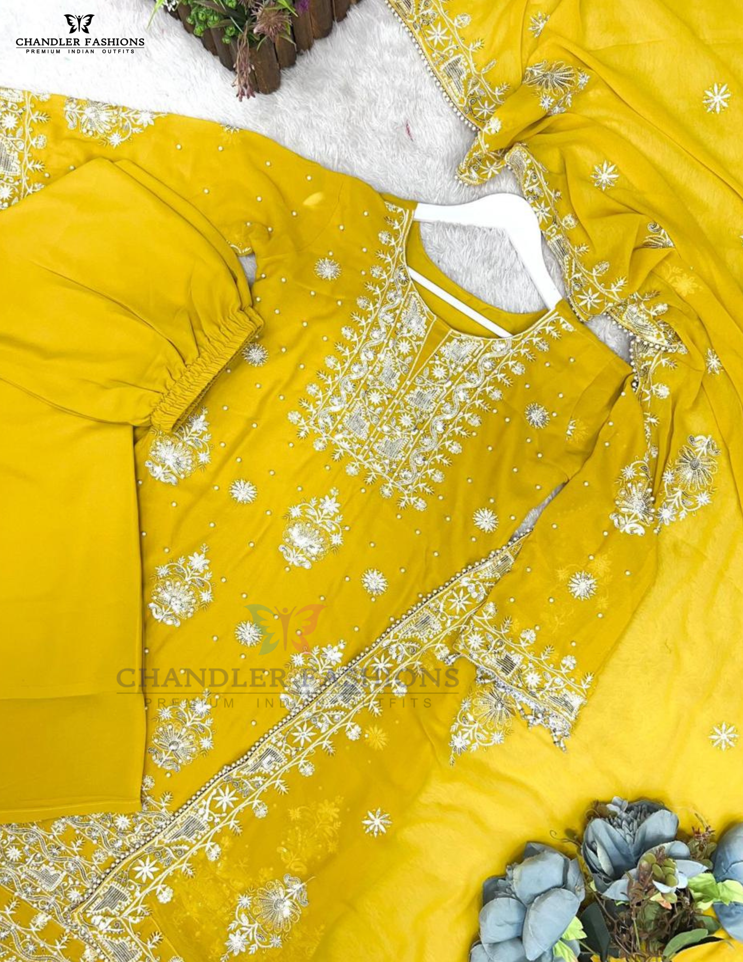 Yellow Color Embroidery And Sequins Work Palazzo Suits In Tucson