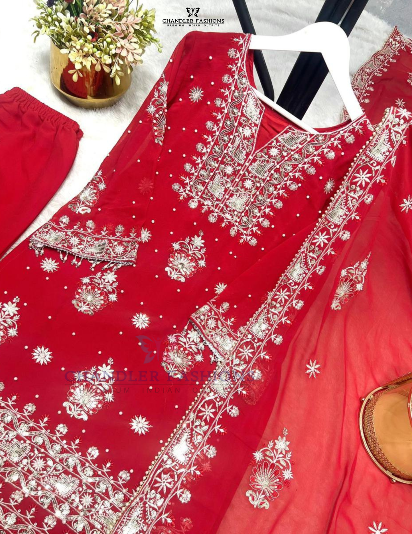 Red Color Georgette Palazzo Suits In Arizona