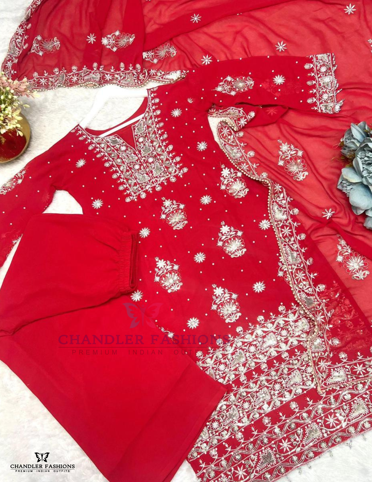 Embroidery And Sequins Work Georgette Palazzo Suits In Sunciy
