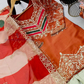 Fabulous Orange Color Fendy Silk With Embroidery And Sequins Work Sharara Suit For Women