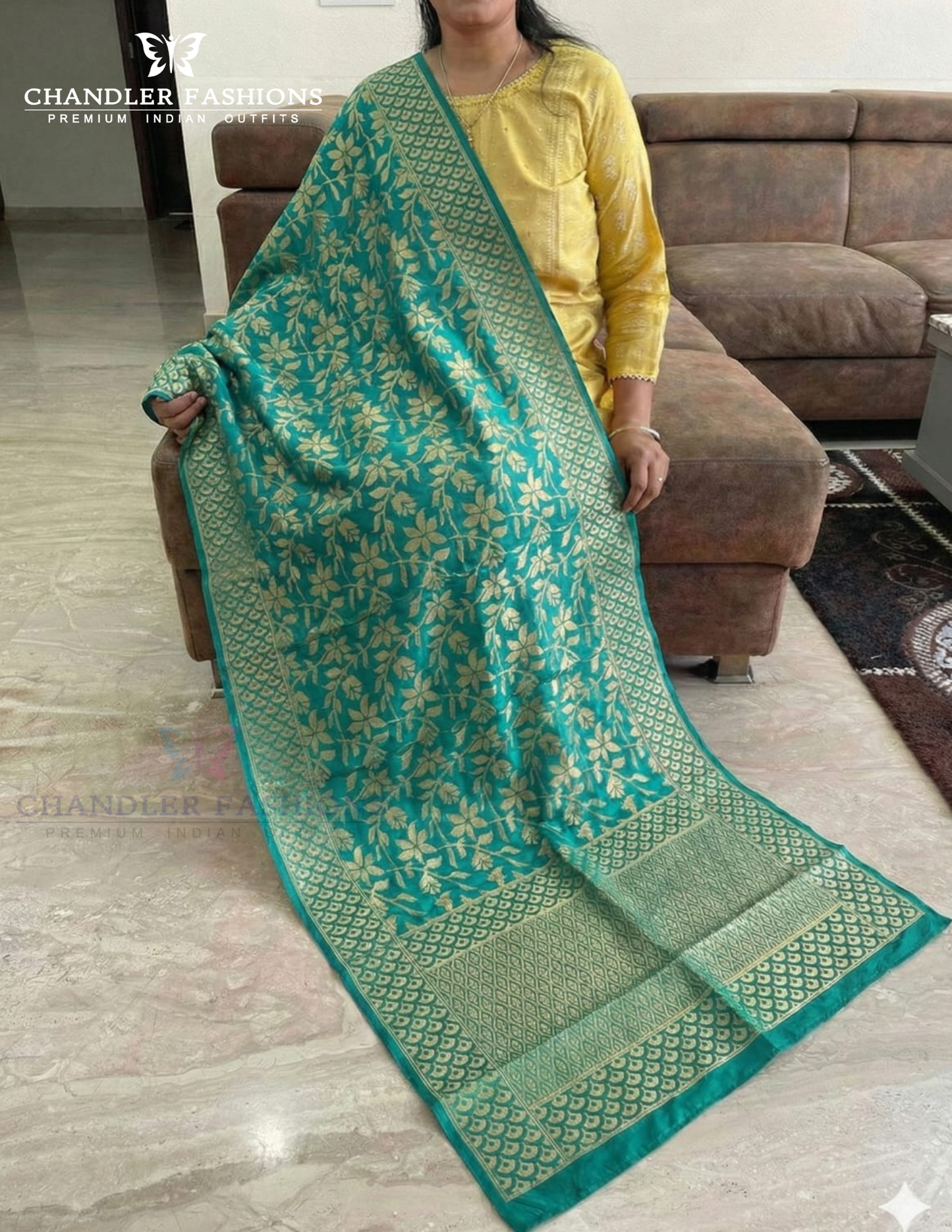 Wonderful Teal Green Color Banarasi Jacquard With Zari Work Dupatta For Women