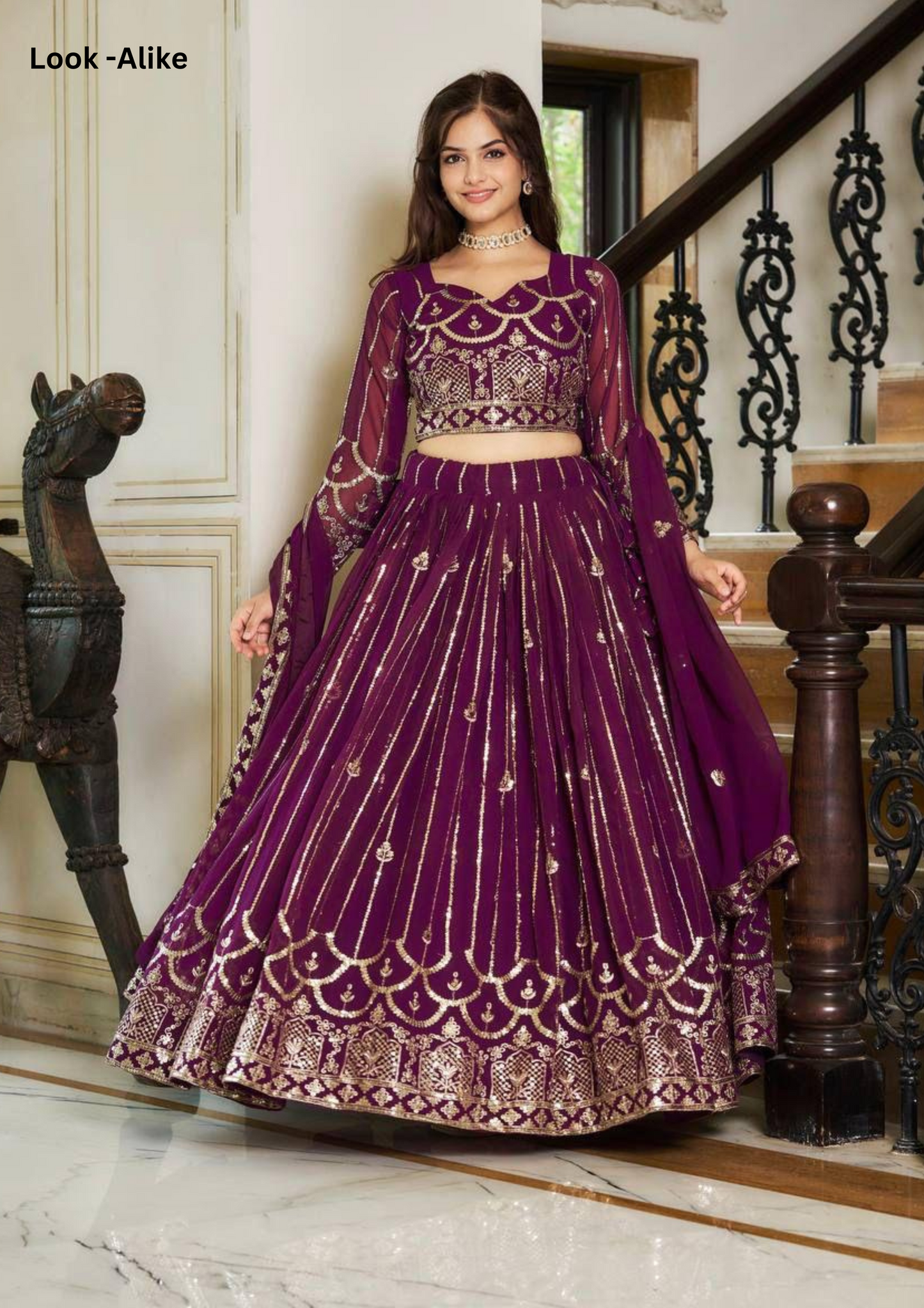 Purple Color Faux Georgette Sequins Work Lehenga With Dupatta In Near Me