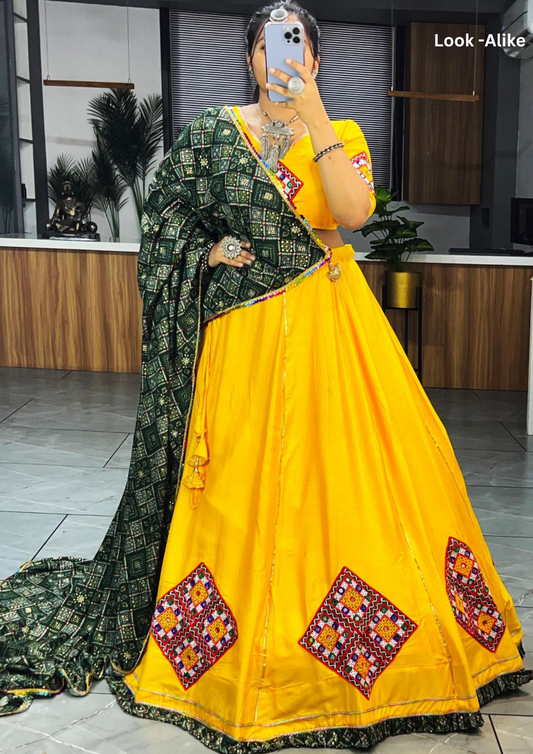 Dazzling Yellow Colored Heavy Rayon Cotton Chaniya Lehenga Choli With Dupatta Sets For Women