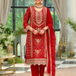 Attractive Red Color Soft Organza And Embroidery Work Salwar Suits For Women