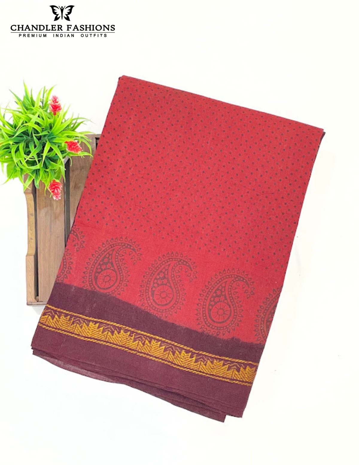 Red Color Cotton With Printed Work Saree Near Me