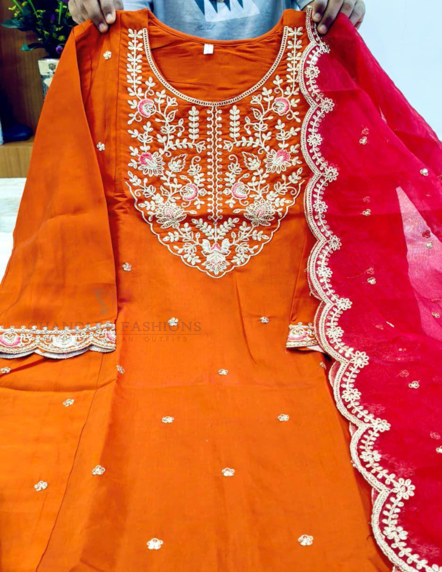 Orange Color Roman Silk Salwar Suits In USA