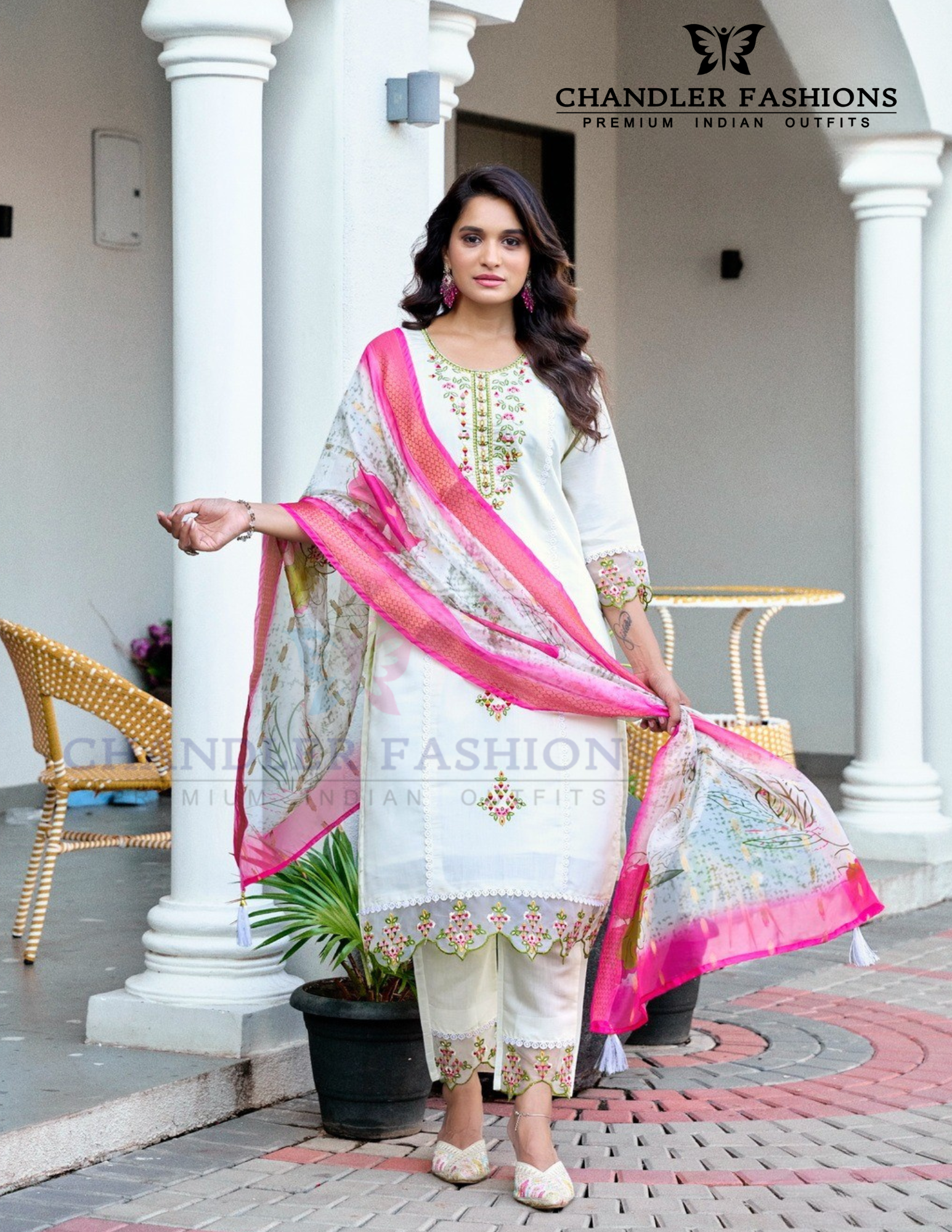 Pleasing White Color Roman Silk Salwar Suits With Dupatta For Women
