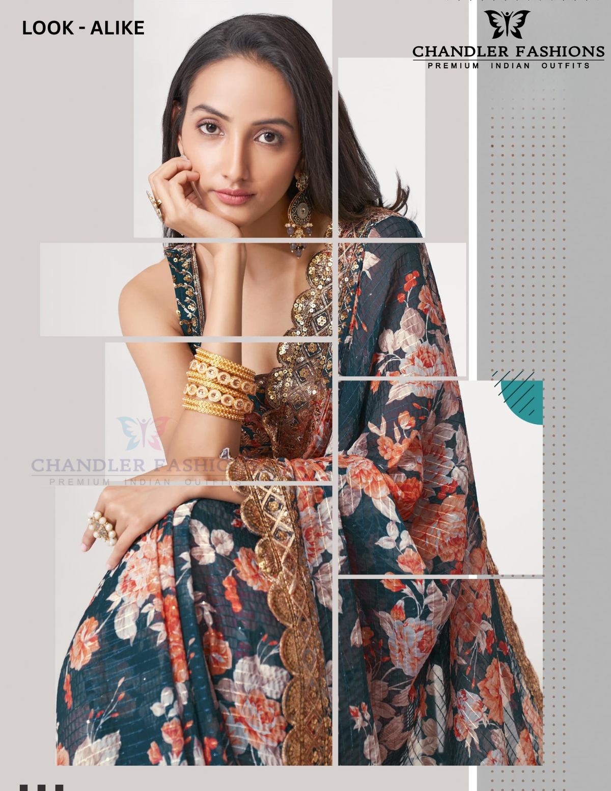  Sequins And Printed Work Saree In Surprise
