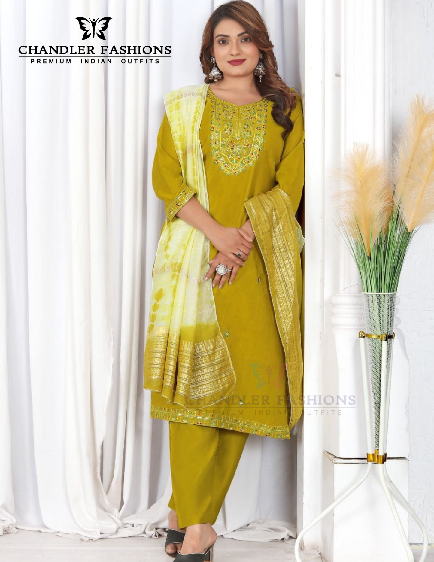Elegant Mustard Yellow Color Viscose With Embroidery Work Salwar Suits