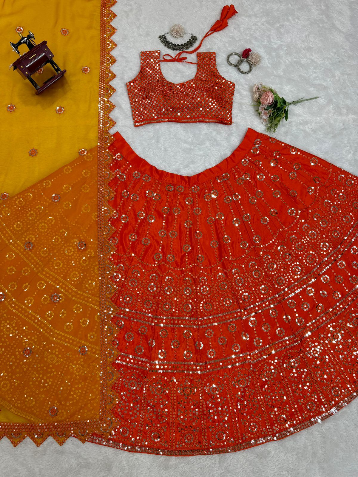 Alluring Orange Color Lehenga With Dupatta In USA