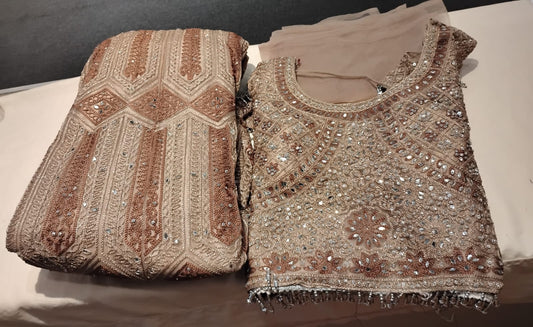 Beautiful Beige And Light Brown Color Georgette With Embroidery And Mirror Work Lehenga For Women