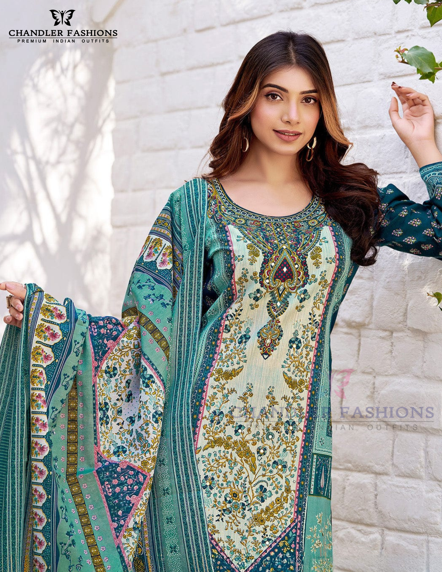 Teal Blue Color Cotton Blend With Printed Work Salwar Suits Near Me