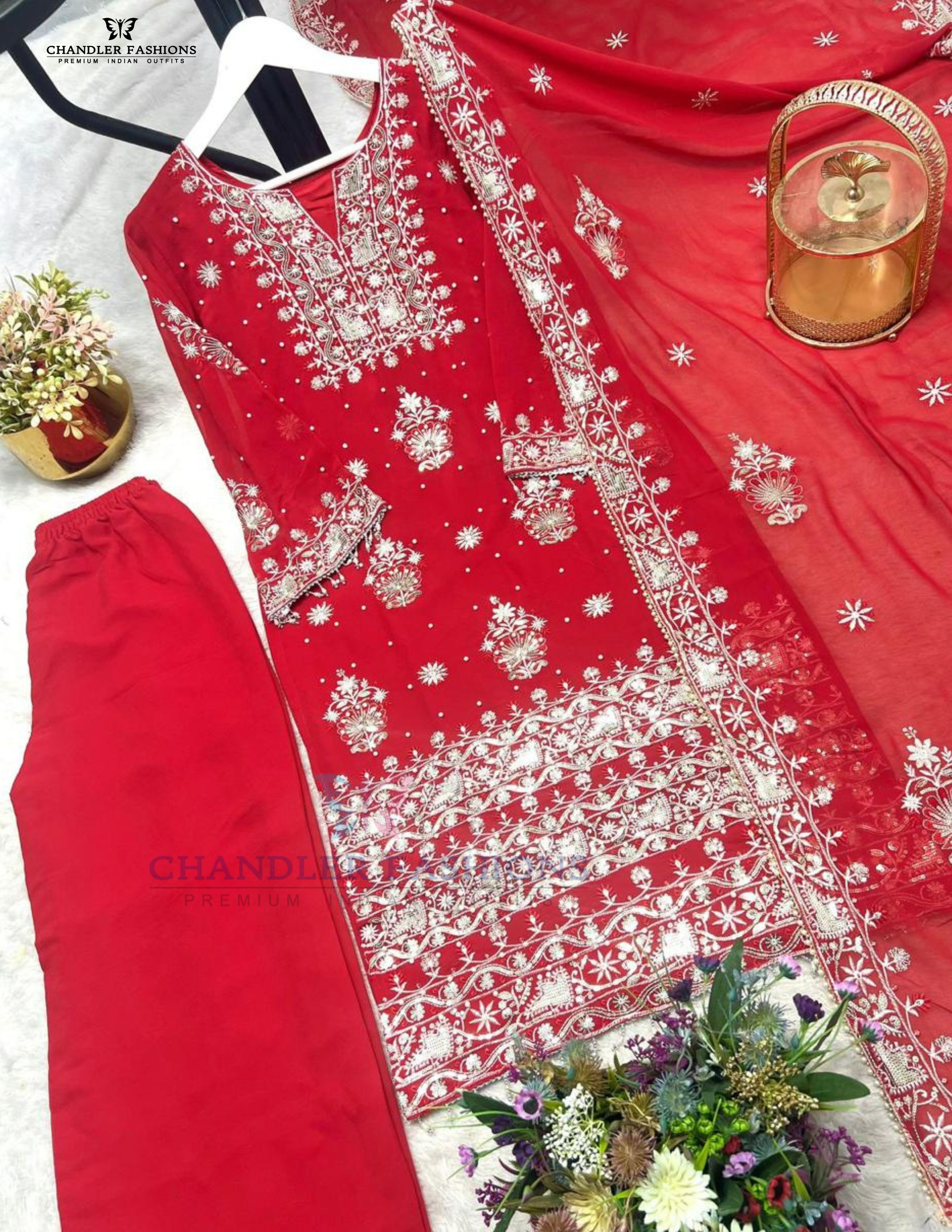 Embroidery And Sequins Palazzo Suits In Mesa 