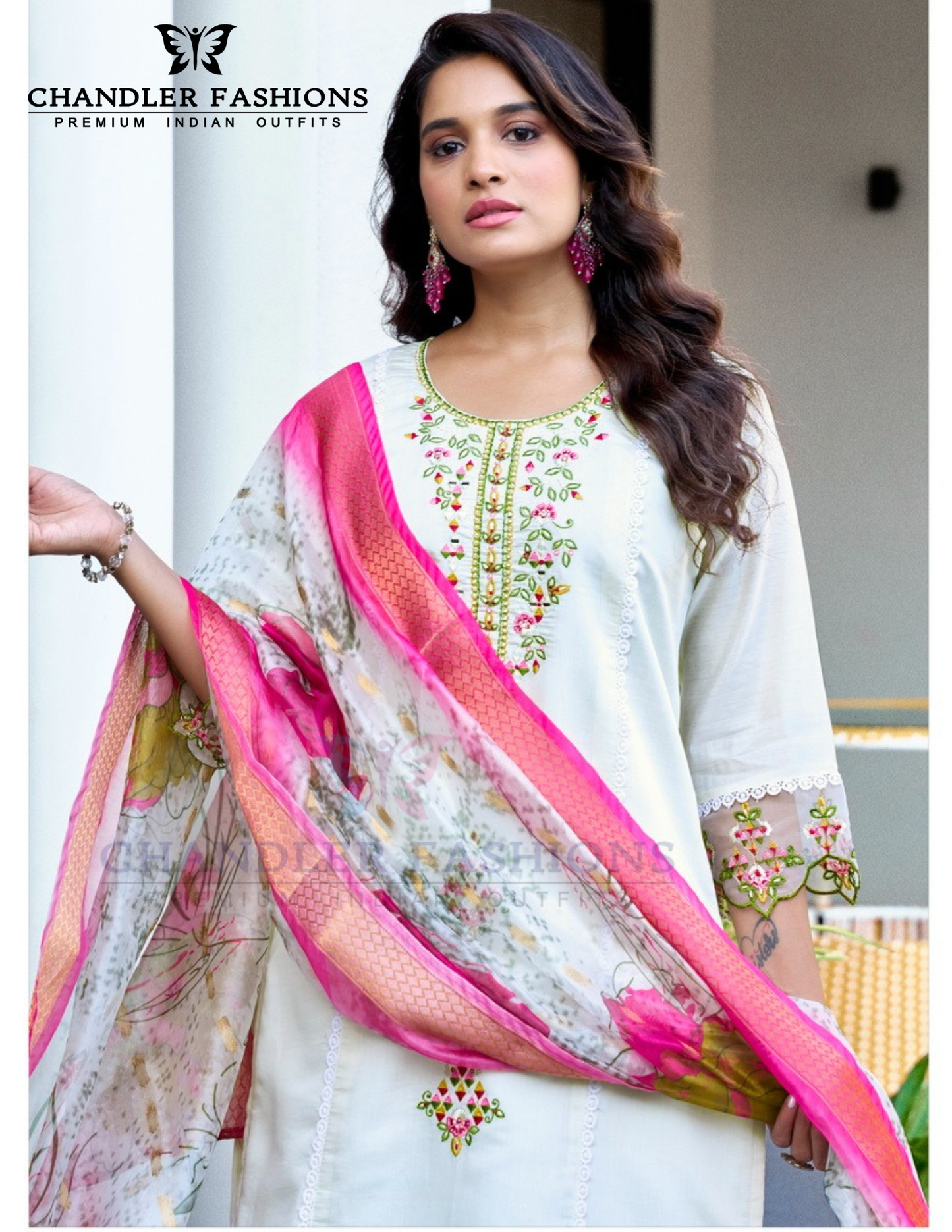 Pleasing White Color Roman Silk Salwar Suits Near Me