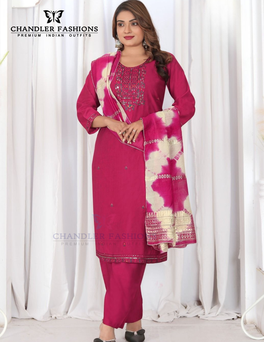 Alluring Magenta Color Viscose With Embroidery Work Salwar Suits