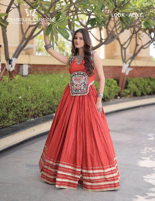 Elegant Orange Color Rayon With Gamthi And Mirror Work Chaniya Choli For Women