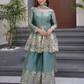 Sea Green Color Fendi Silk With Embroidery Work Palazzo Suits In USA