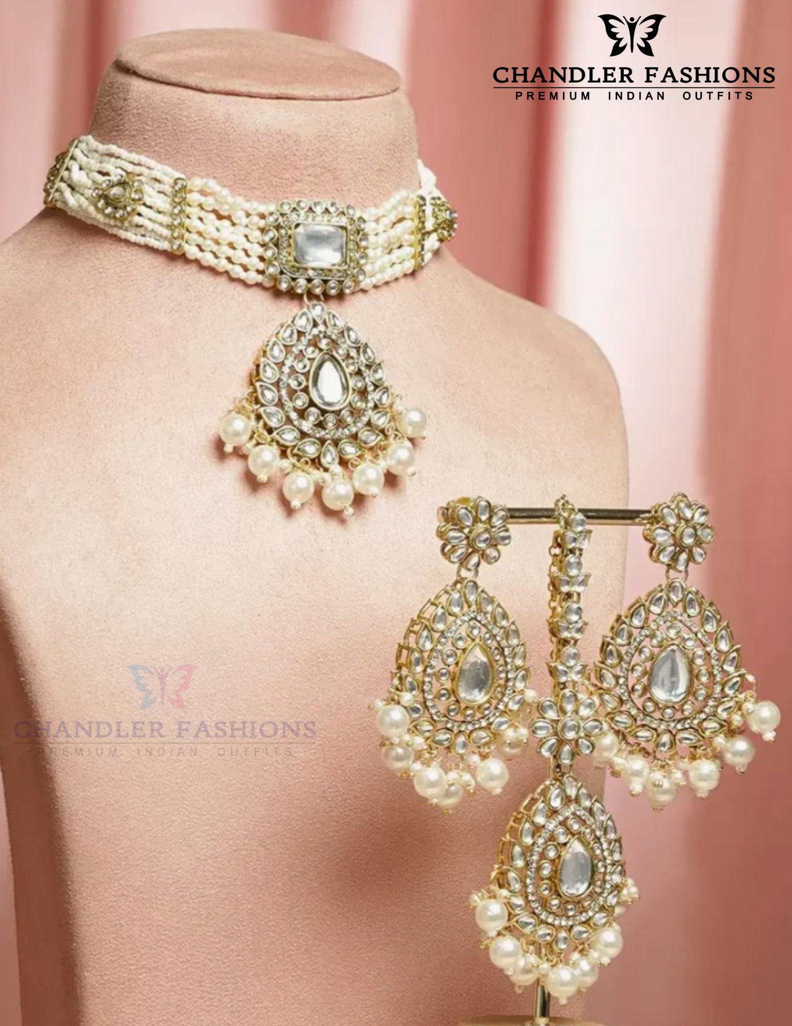 White Color Stone Gold Plated With Pearl Design Choker In USA
