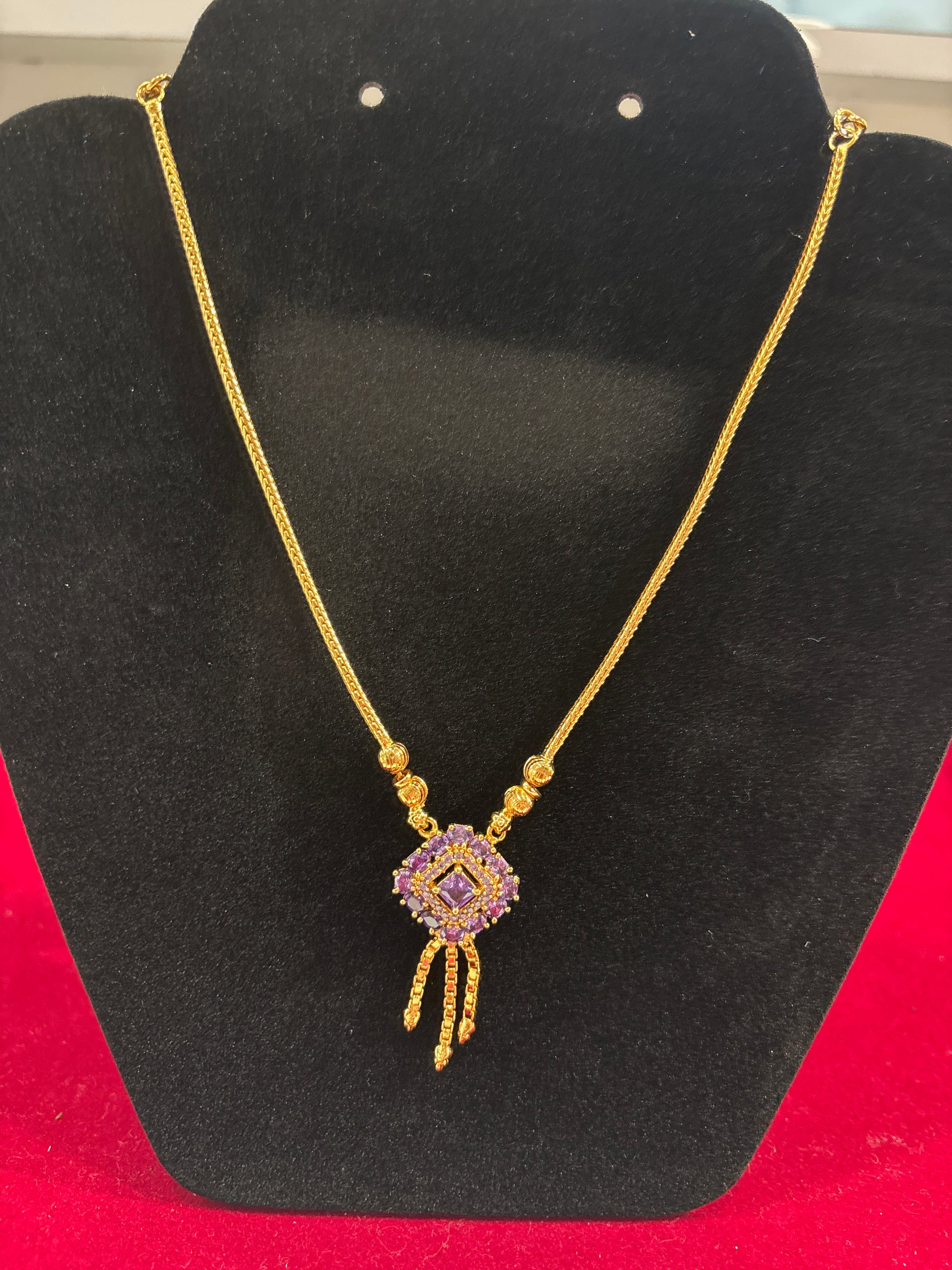 Attractive Purple Color Stones Gold Plated Necklace For Women