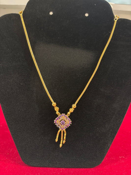 Attractive Purple Color Stones Gold Plated Necklace For Women