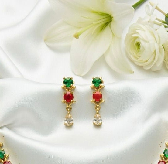Charming Multicolor Stones Gold Plated Necklace With Earrings For Women