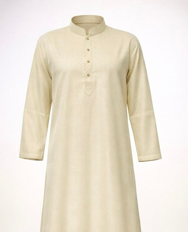 Amazing Yellow Color Cotton With Self Design Kurta Suits For Men