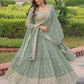 Attractive Pista Green Color Faux Georgette With Embroidery And Sequins Work Lehenga Choli In Mesa