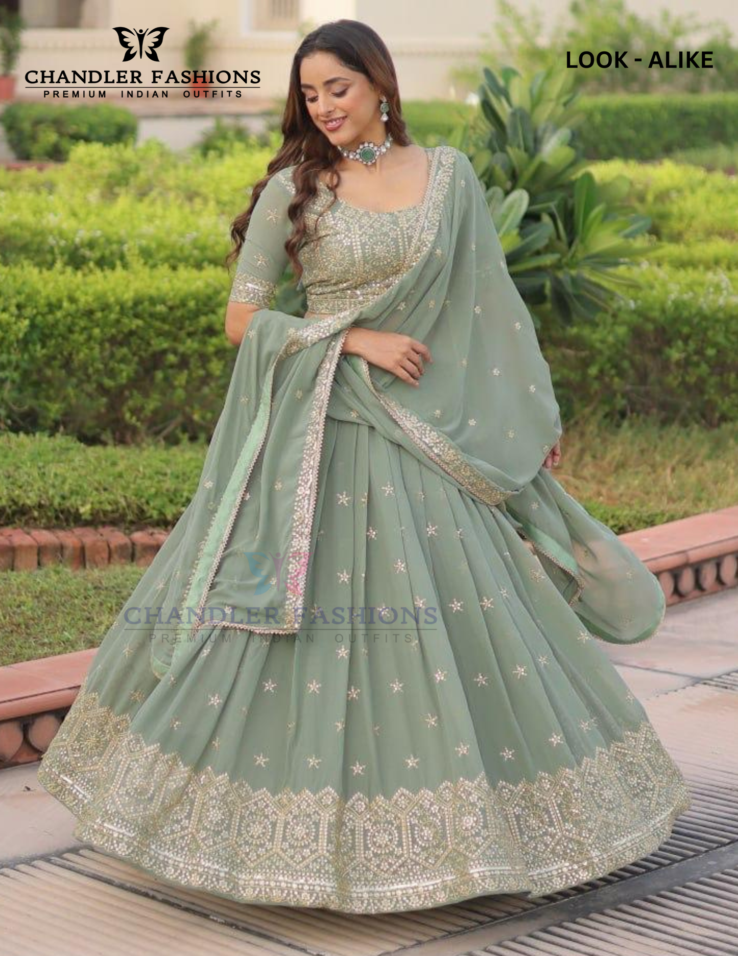 Attractive Pista Green Color Faux Georgette With Embroidery And Sequins Work Lehenga Choli In Mesa