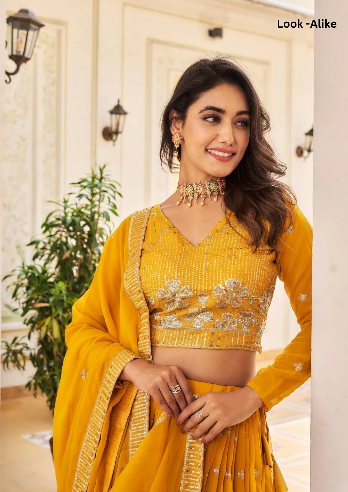 Yellow Color Heavy Faux Georgette Embroidered With Sequins Lehenga Choli For Women In USA