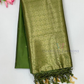 Charming Green Color Soft Silk Saree With Golden Zari Work For Women