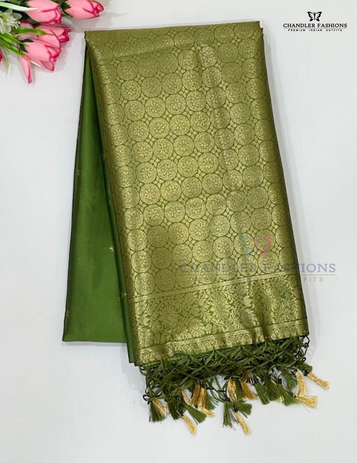 Charming Green Color Soft Silk Saree With Golden Zari Work For Women
