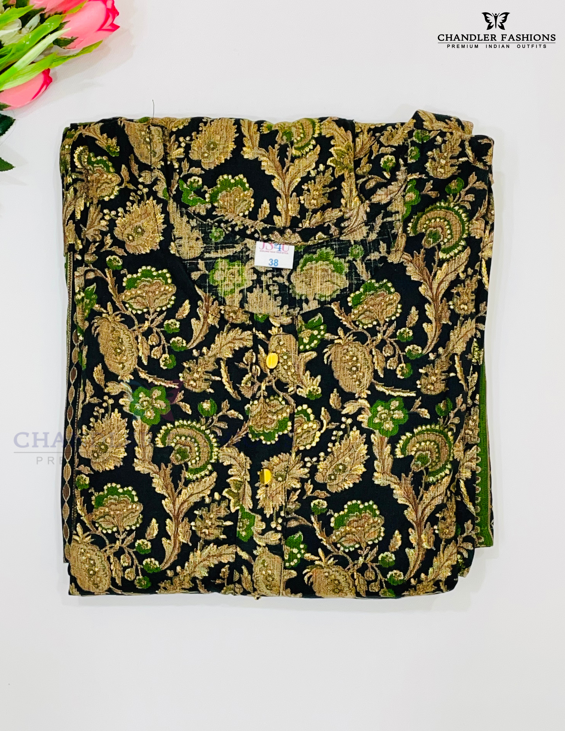 Attractive Black And Green Color Floral Pattern Kurti Near Me