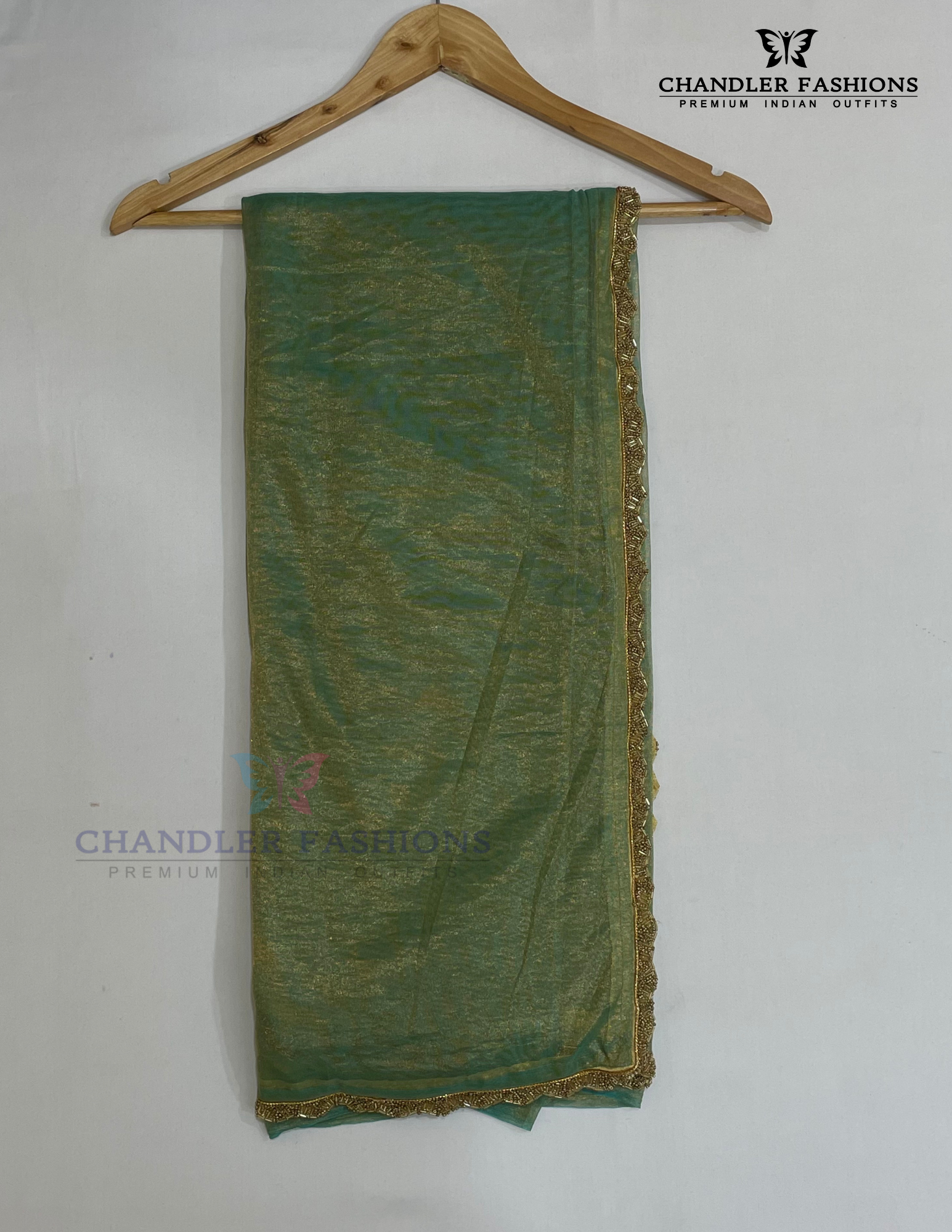 Green Color Soft Organza Saree With Beads Border Work For Women In USA
