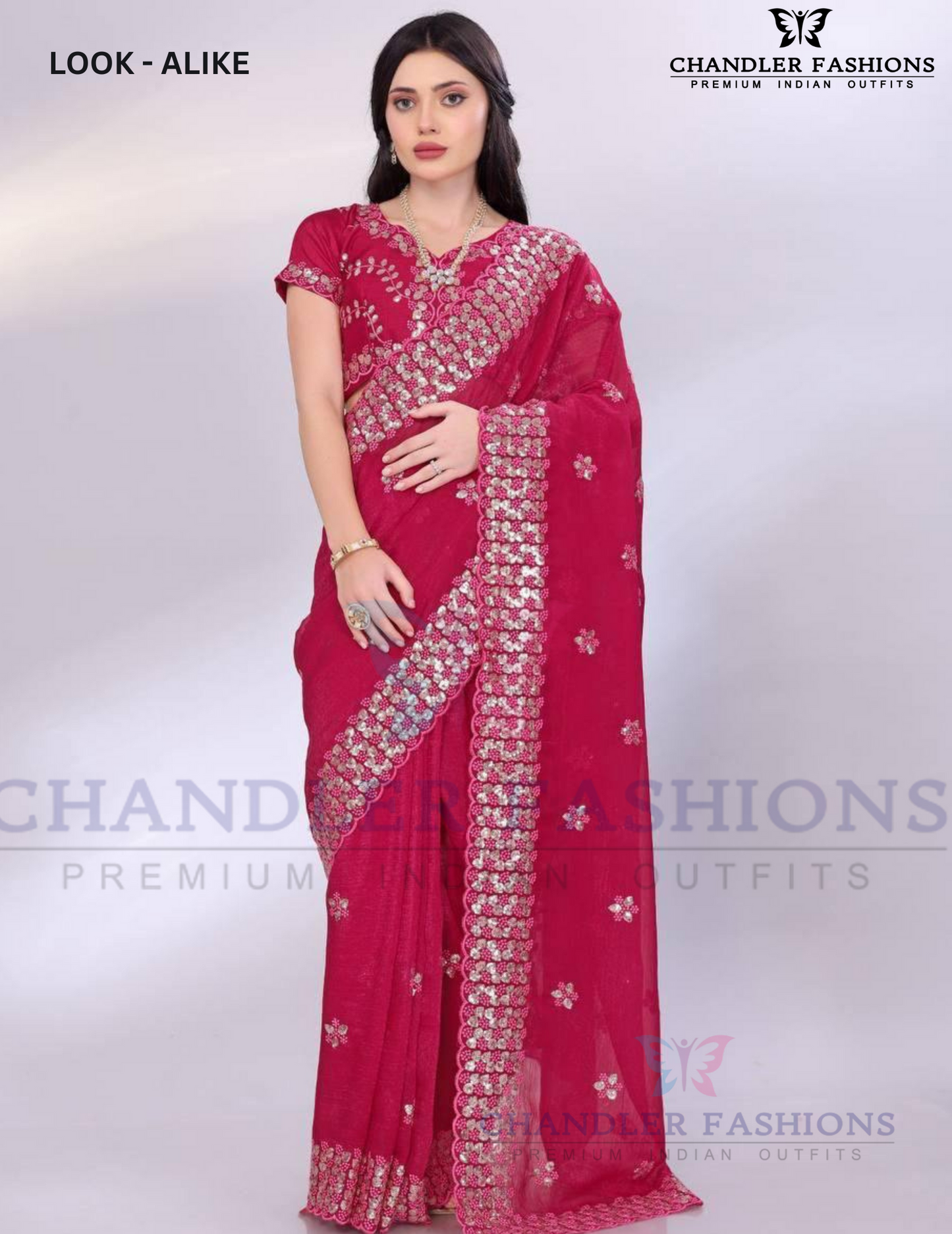 Wonderful Red Color Gold Tussar Sequins Saree With Embroidery Work